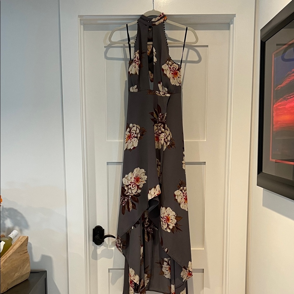 Floral Halter Neck Dress - Gray